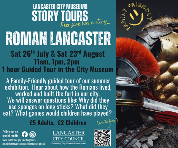 poster with image of roman armour and weapons and the same info as this page.